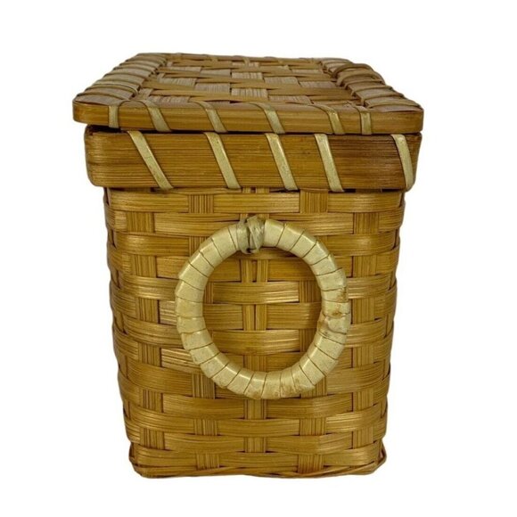 Woven Wicker Lidded Box for Index Cards Recipes Clippings Boho Farmhouse Storage - Picture 2 of 6